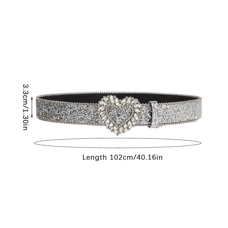 Belt For Women Men Y2K, Rhinestone Buckle Waist Strap Western Cowboy Shiny Pu Leather