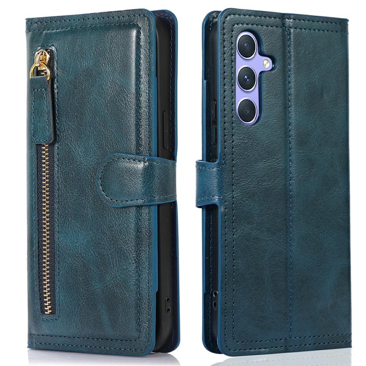 

For Samsung Galaxy A56 5G/A36 5G Case Zipper Flip Leather Phone Cover with Card Holder Blue