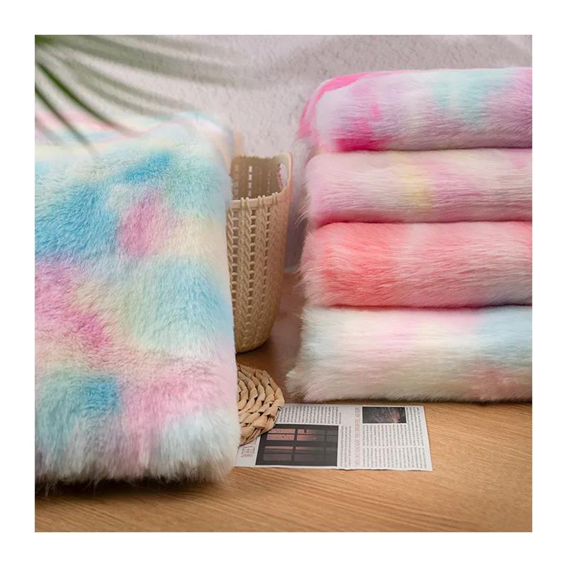 50x180cm Imitation Otter Rabbit Hair Thickened Fabric Tie Dyed Plush Fabric Gradient Rainbow Rabbit Hair Fur Coat DIY Fabric