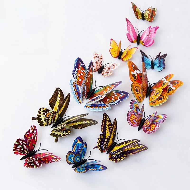 12pcs Simple and Modern Double-deck Noctilucent Butterfly Interior Decoration 3d Stereo Decoration for Background
