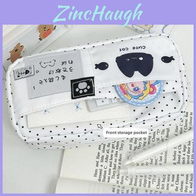 Estuche de Lona con Dibujo de Gato con Almacenamiento Multicapa Para Uso en Oficina y Escuela