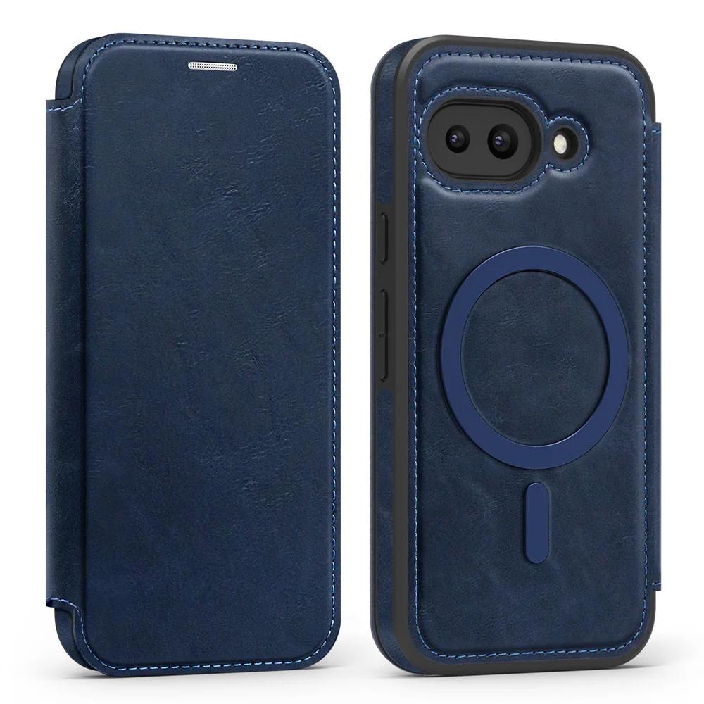 

For MagSafe Flip Leather Phone Case for Google Pixel 8 9 Pro XL 9A RFID Blocking Wallet with Card Holder Cover Google Pixel 8 Pro синій