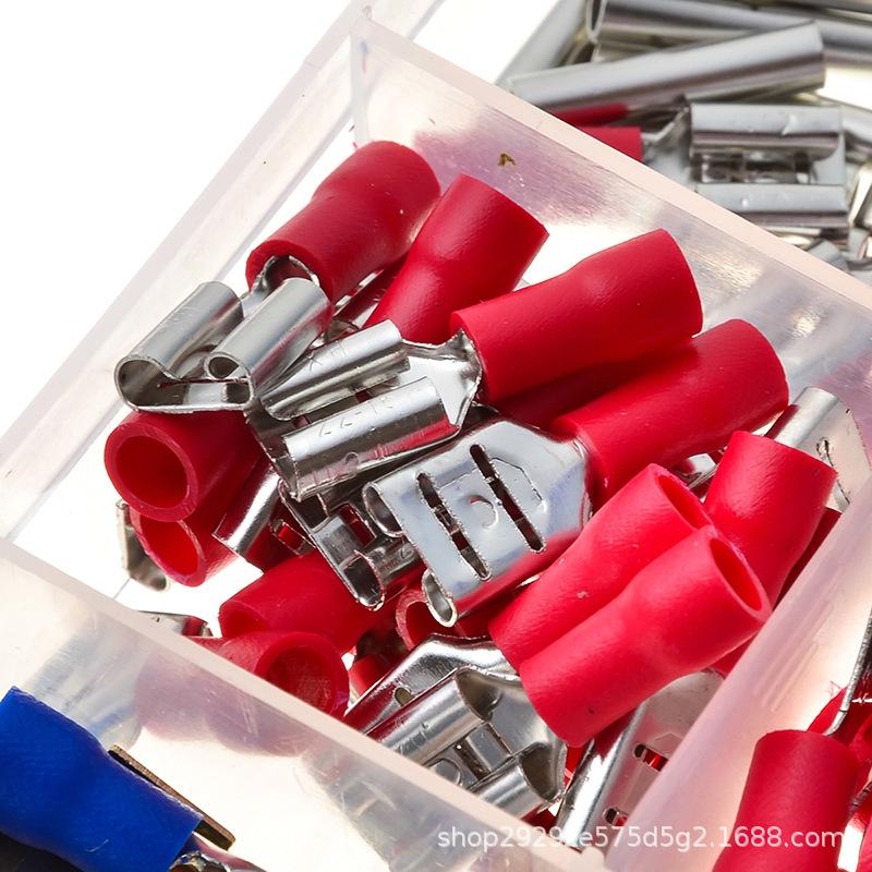 210Pcs/Box Red & Blue Crimp Terminals, Semi-insulated Spade Wire Connectors