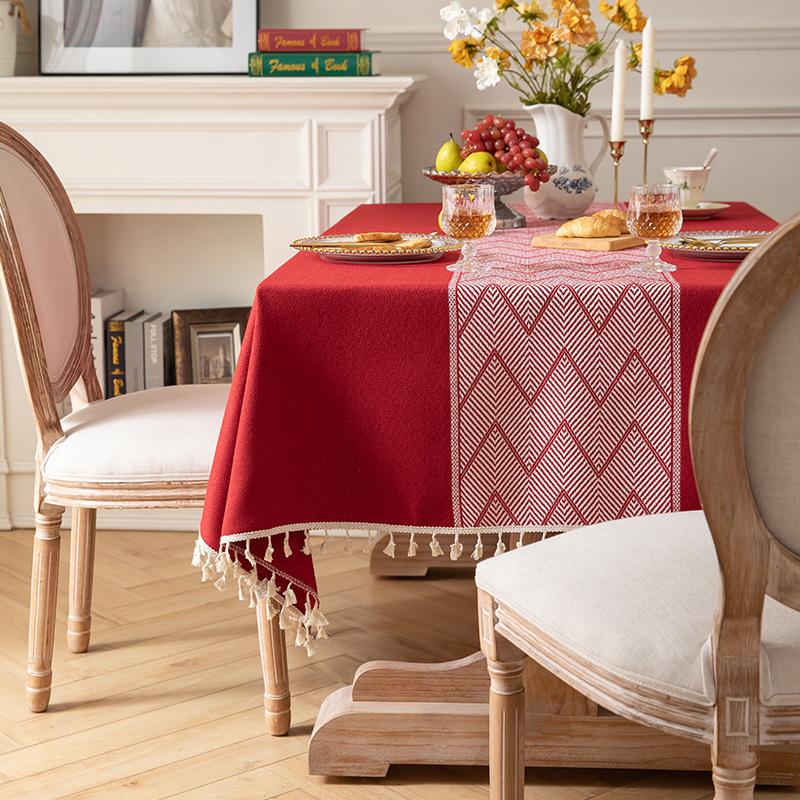 Премиальная скатерть для обеденного стола Простая современная скатерть из хлопково-льняной ткани Прямоугольная скатерть Скатерть с бахромой 90*90cm