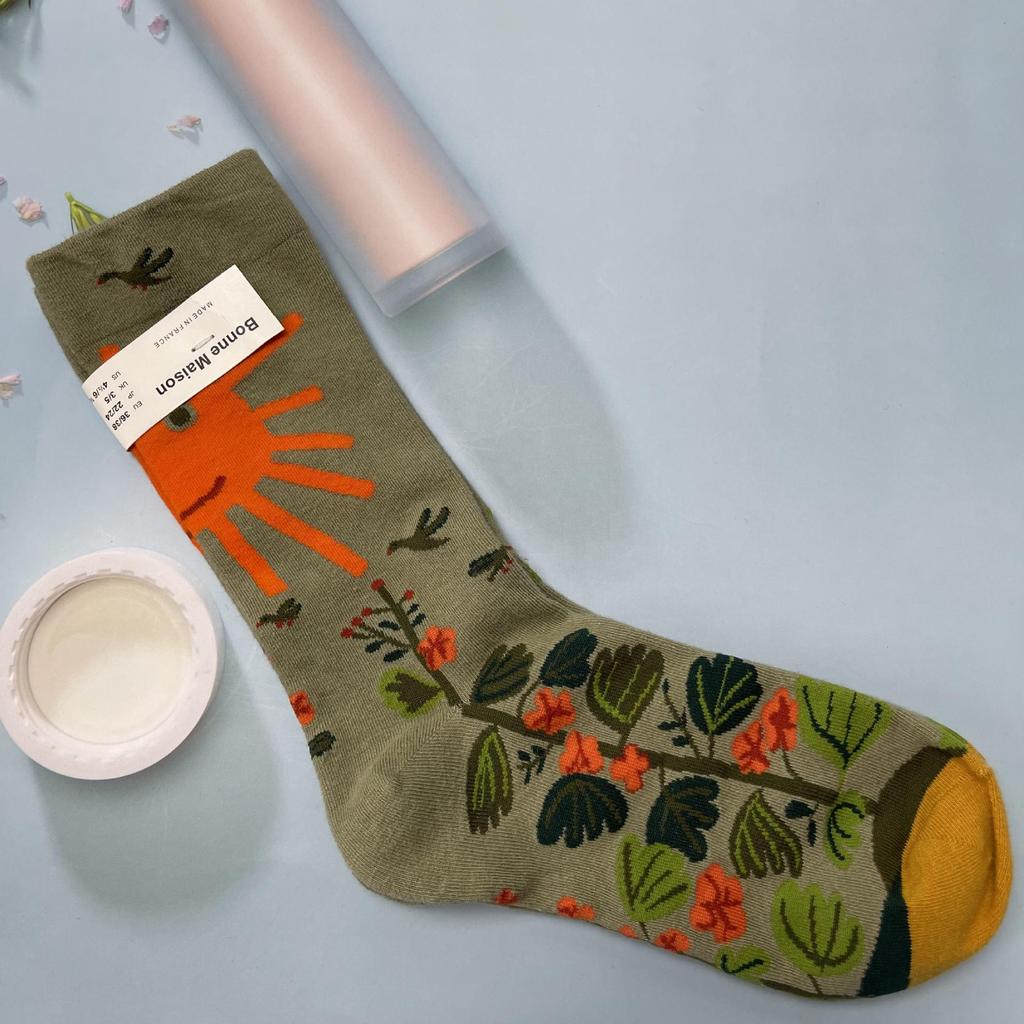 Bonne Maison: Retro-Ölgemälde-Socken für Damen, mittelhoch, luxuriös, französisch, bis zur Wade