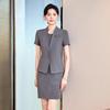 Women's Gray Summer Suit Set: Short-Sleeved Professional Attire for Hotel Front Desk or Jewelry Store