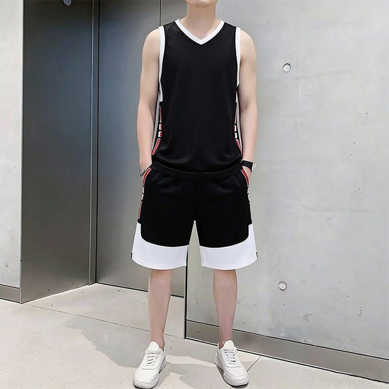 Men's 2026 Summer Sleeveless Ice Silk Basketball Training Vest and Shorts Set - Quick Dry and Loose Fit