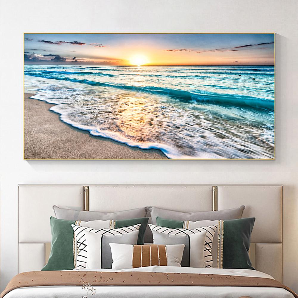 Modern Sea Wave Beach Sunset Landscape Canvas Painting Nature Seascape Posters and Prints Wall Art Pictures Home Decor