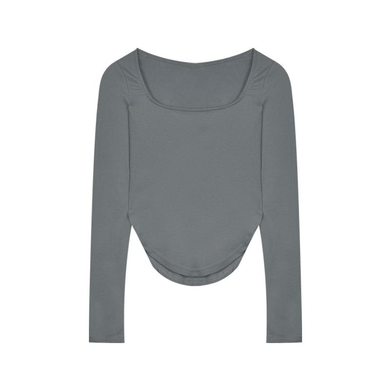 Autumn New U Collar Solid Color Sexy Low Collar Irregular Slim Long Sleeve T-shirt Women with A Base Shirt Top