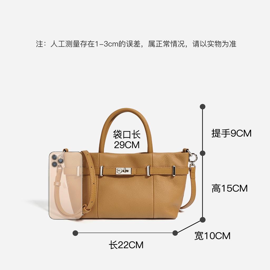 New First-layer Cowhide Lychee Pattern Handbag 2025 Simple Commuting Versatile Single Shoulder Messenger Bag Horizontal Platinum Bag