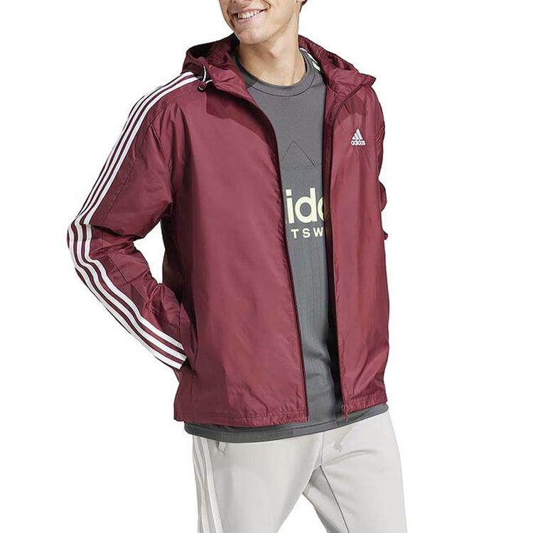 Adidas Letter Logo Print Hooded Long Sleeve Jacket Men Jackets Dark-Red IS1335