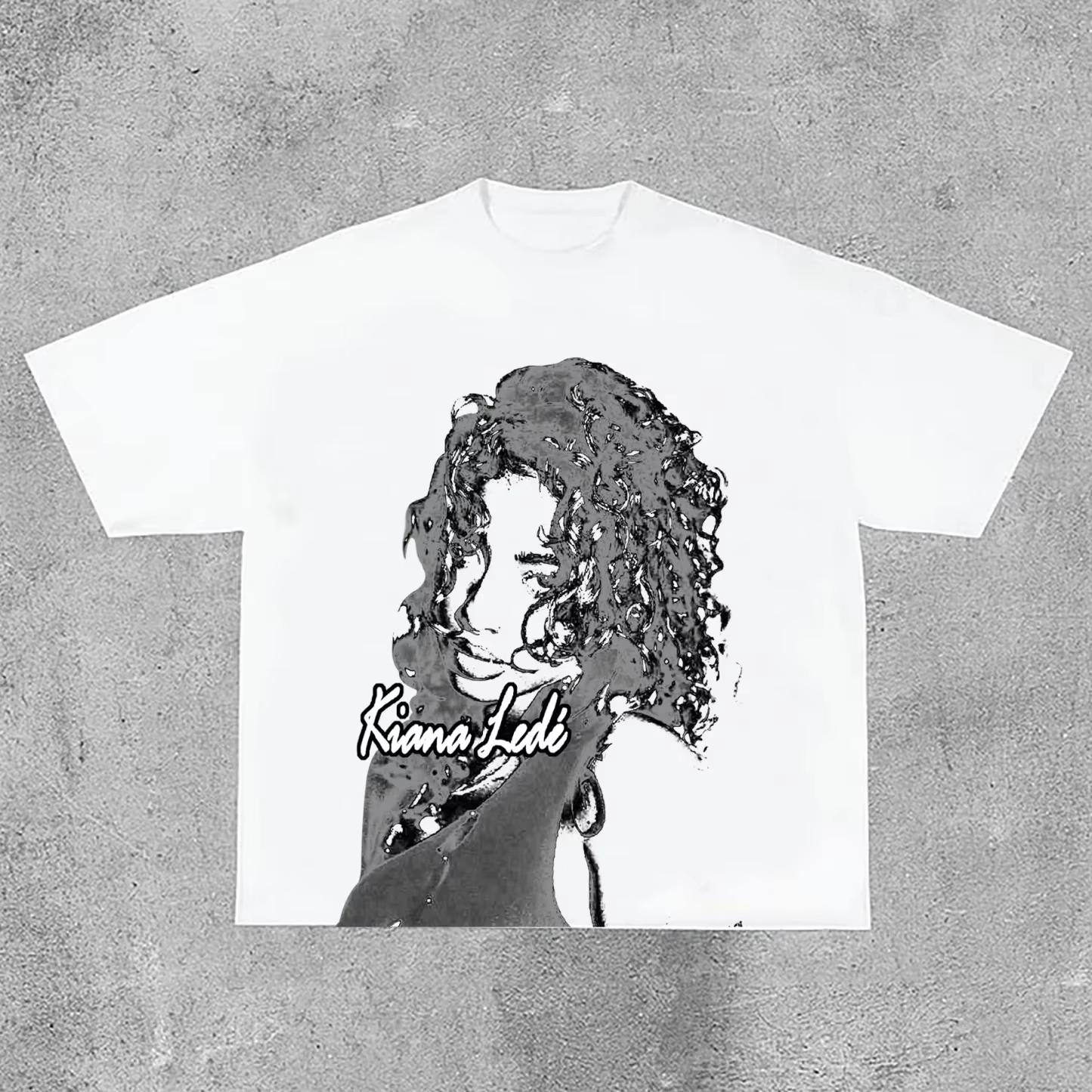 

Summer Y2K HIP HOP Portrait Print Graphic Print T-Shirt Street Style Cotton Short Sleeve Tops Retro Men Women Daily Wear Tops S