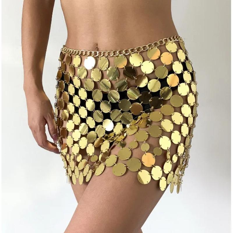 

Shiny Plastics Sequins Belly Chain Disc Skirt for Women Sexy Waist Chain Dress Body jewelry Rave Festival Clothing