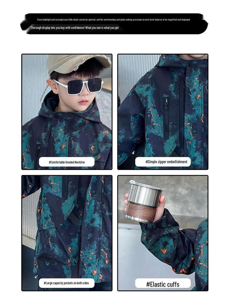 Toddler Boys' Streetwear Hooded Jacket - Spring/Autumn 2025 Trendy Windbreaker