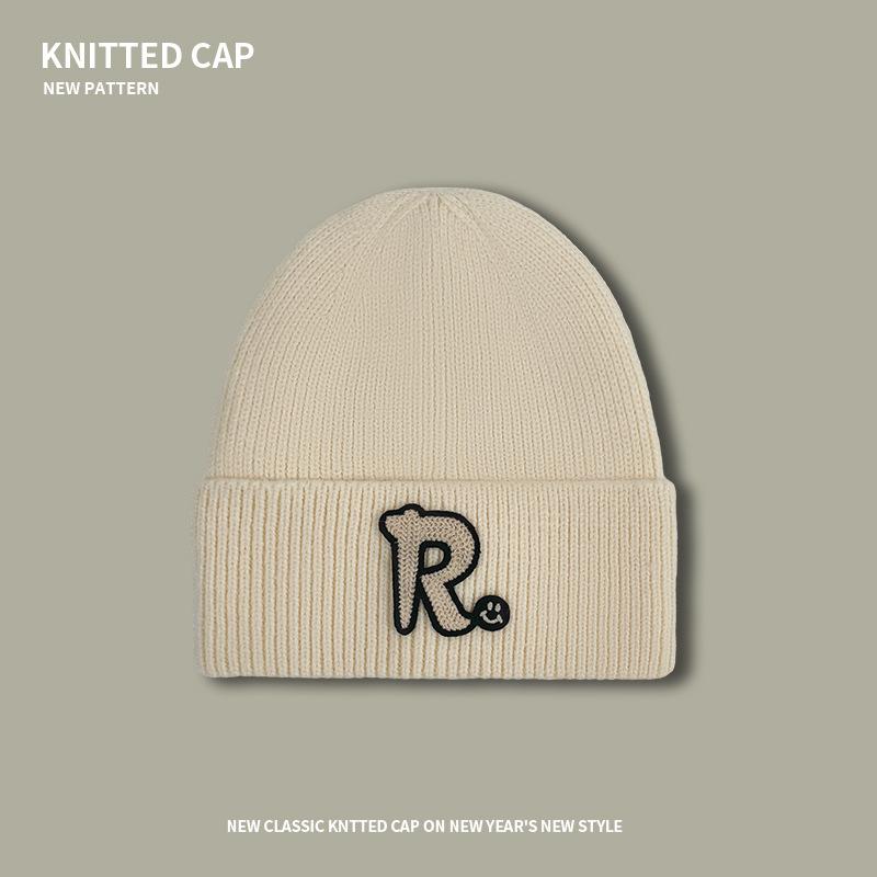 R Buchstabe süß cool vielseitig trendig Strickmütze Herbst und Winter verdickt warm Ohrenschützer Wollärmel Kopf Kältemütze