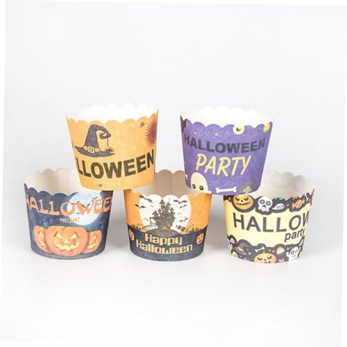 OKUMEYR 150pcs Thick Muffin Cups, Standing Cake Molds with Ghost Decorations, Halloween Cupcake Paper, Halloween Cupcake Wrappers, Gold Paper Cups, Ca