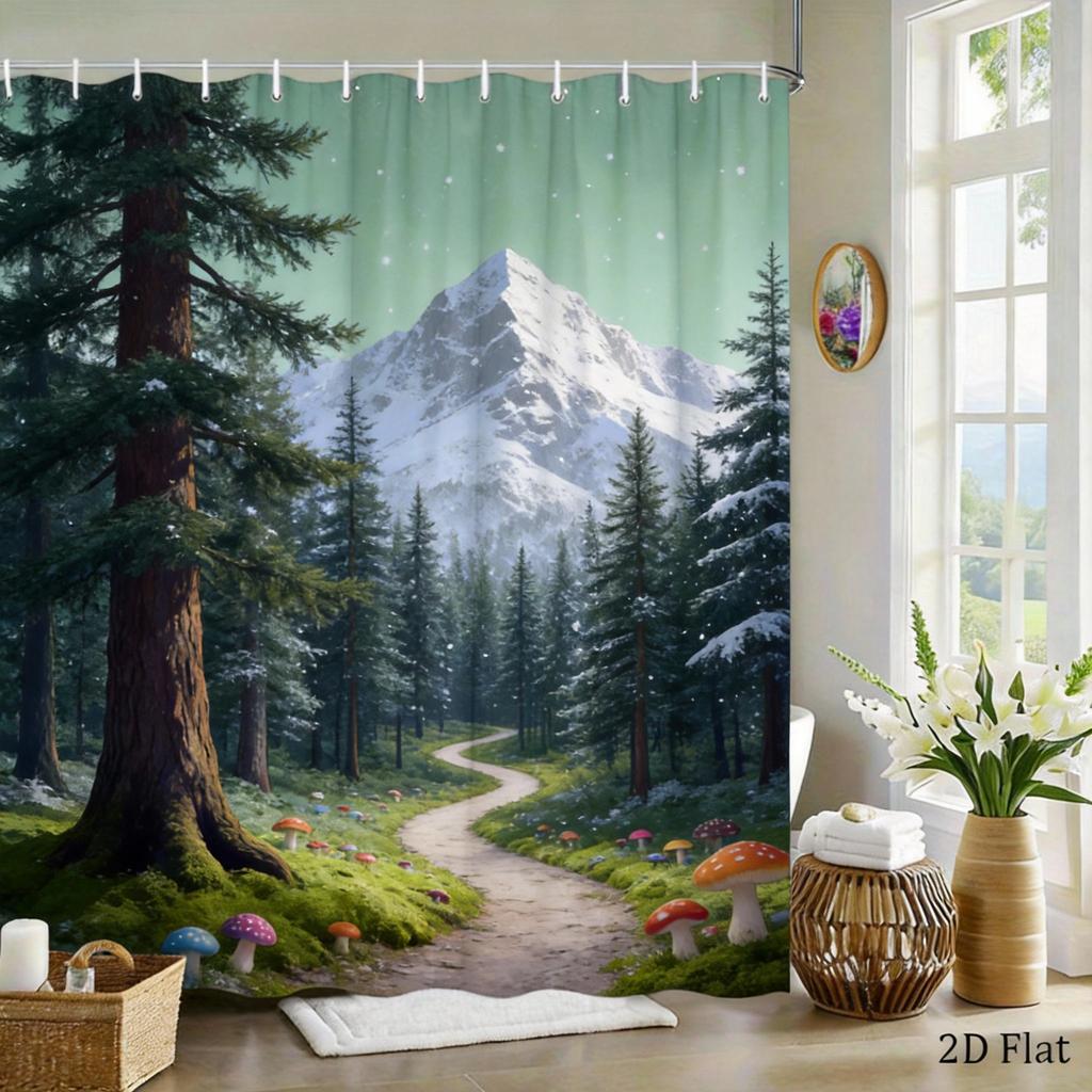 Desert Sunset Shower Curtain Cactus Landscape Print with Snowy Mountains Polyester Bath Curtain with Hooks for Boho Decor