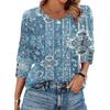 Damen Casual Lockere Passform Dreiviertelarm Oberteil Rundhalsausschnitt Bohème-Print Bluse Leichter Bequemer Stoff Geeignet für den täglichen Gebrauch