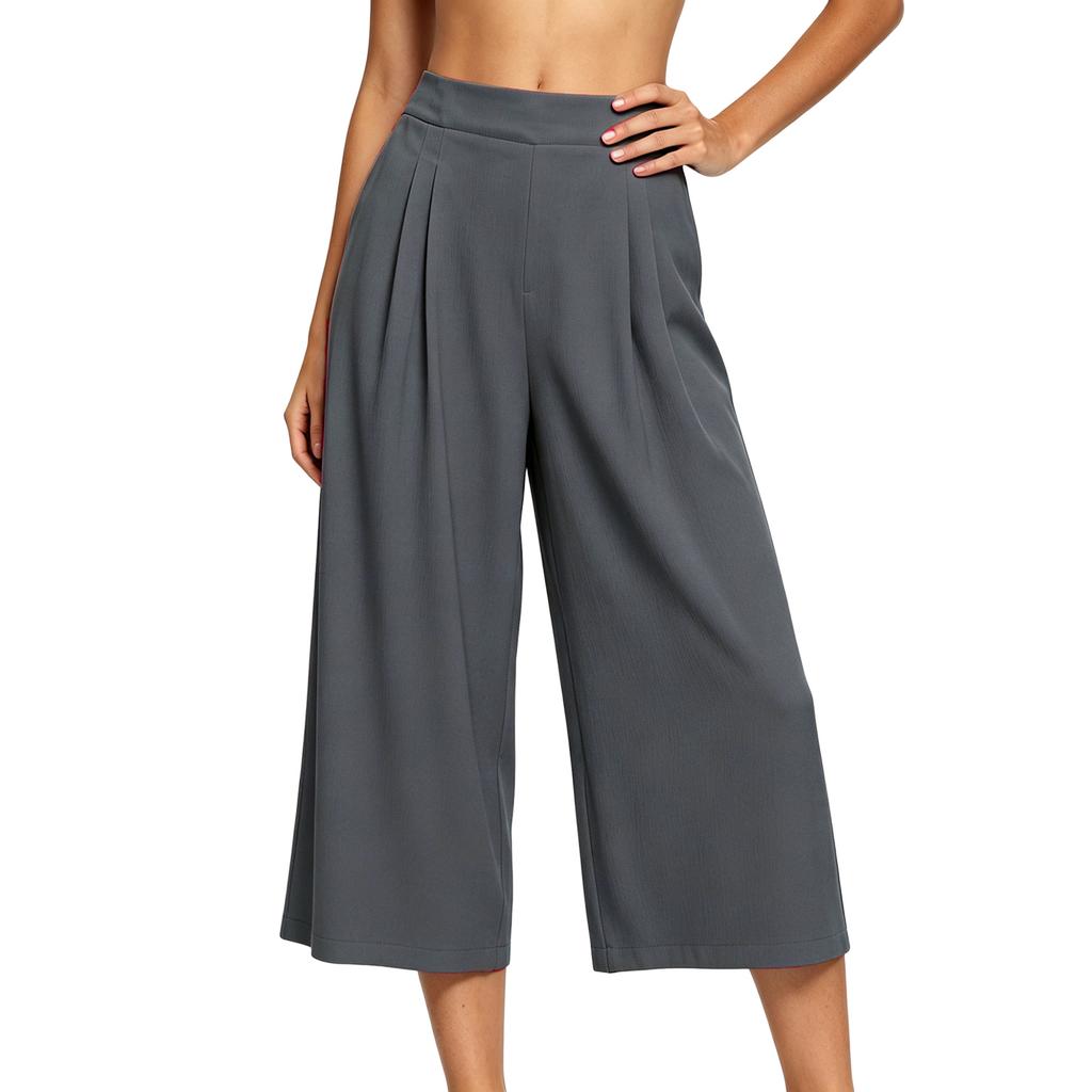 Women's High Waist Pleated Wide Leg Pants Loose Fit Casual Trousers