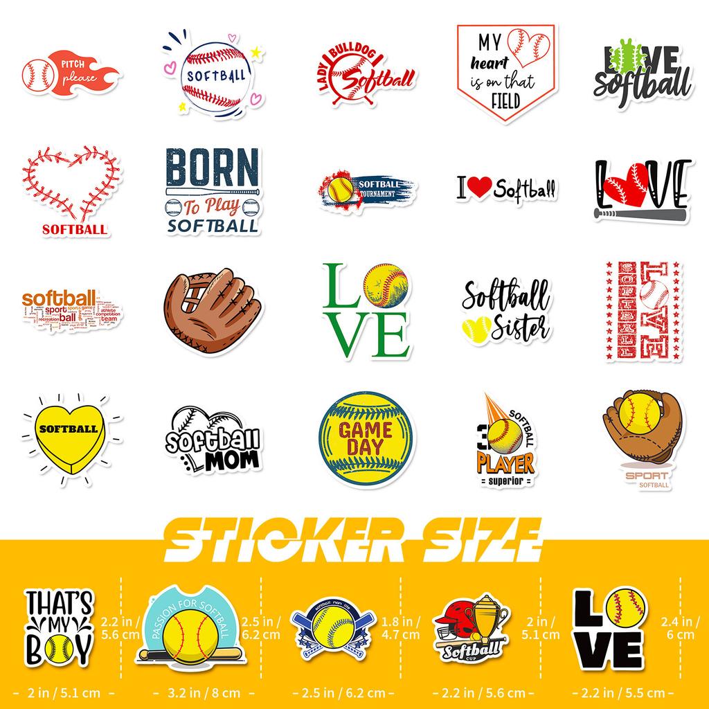 50 Softball Text Stickers Shein Ball Sports Graffiti Stickers Suitcase Skateboard Bottom Ball
