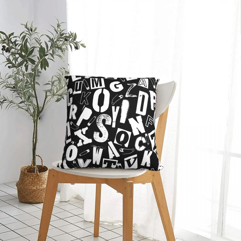 Punk Grunge Alphabet Pattern Pillowcase Polyester Cushion Cover Gift Throw Pillow Case Cover Home Square
