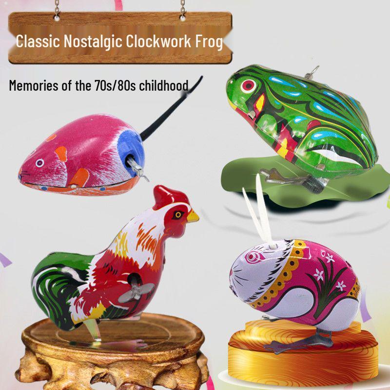 Childhood Nostalgia: Wind-up Tinplate Frog Toy for Children