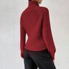 Women's Fashion Pullover High Neck Raglan Sleeves Versatile Top Solid Color Interior Sweater