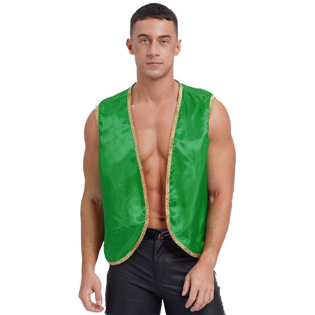 Mens Arabian Prince Waistcoat Sleeveless Open Front Cardigan Vest for Halloween Carnival Party