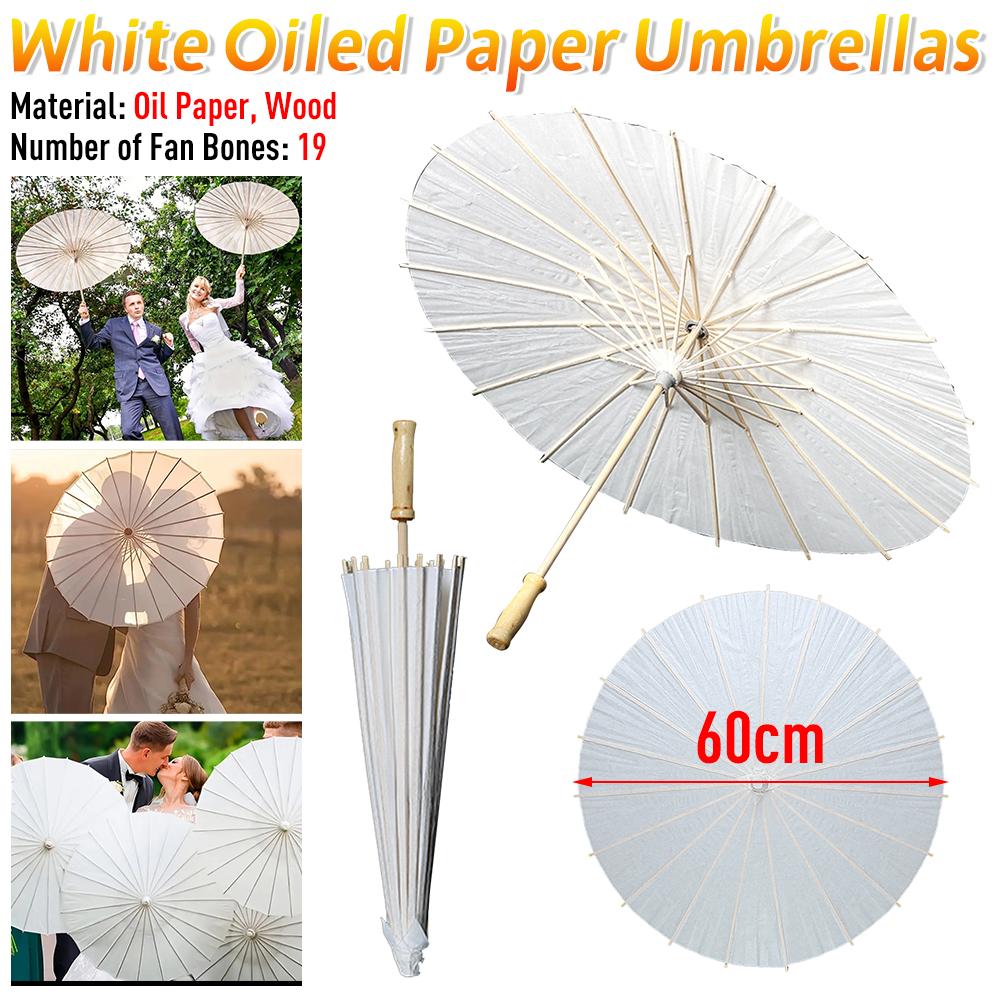 60CM White Paper Parasol Umbrella for Wedding Party DIY Painting Bamboo Umbrellas for Bridal Shower Centerpieces Photo Props