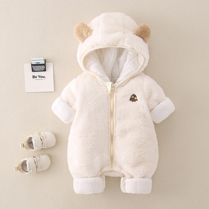 Premium Baby Kapuzen-Jumpsuit: Doppelseitiges Fleece, warmer baumwollgepolsterter Mantel für Herbst/Winter