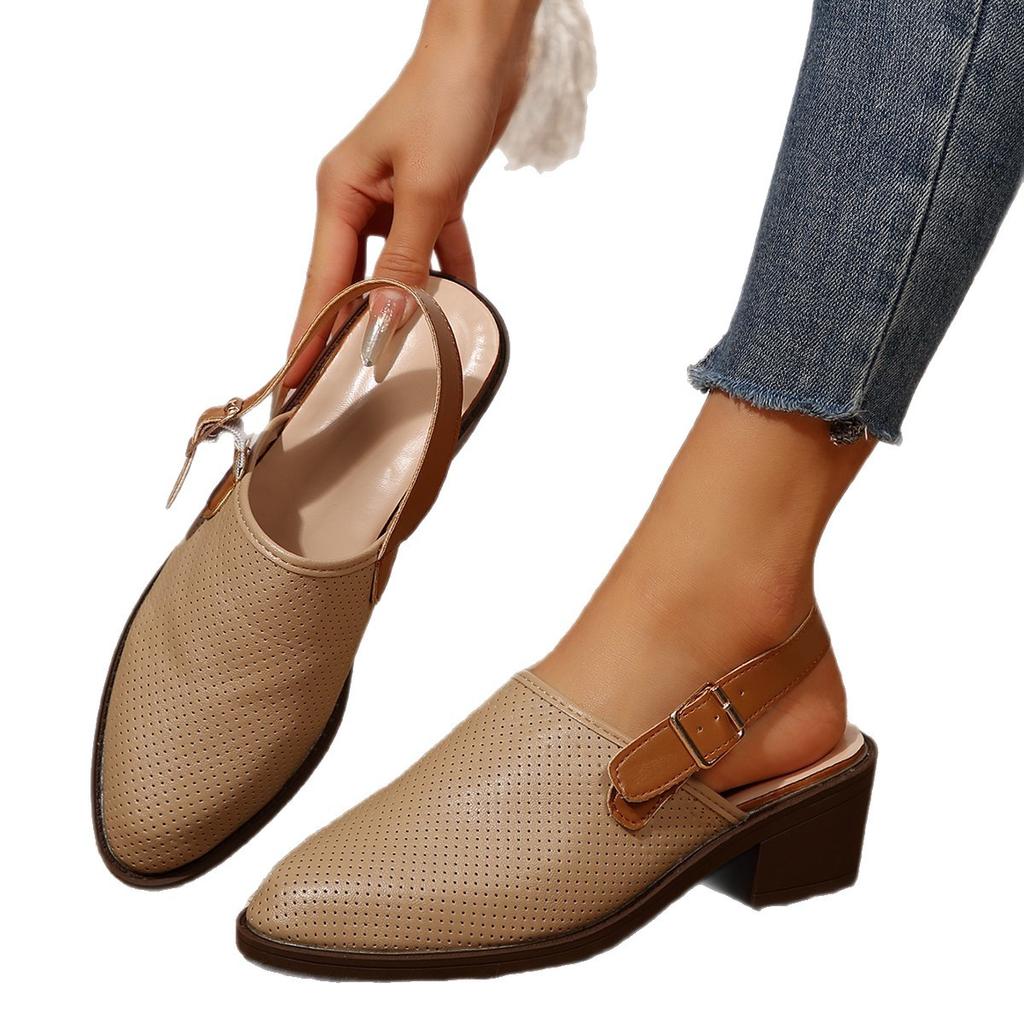 Summer New Breathable Chunky Heel Closed Toe Mid Heel Roman Sandals