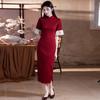 Red Modern Chinese Style Long Cheongsam Dress Women 2026 Elegant Wedding Guest Gown With Stand Collar