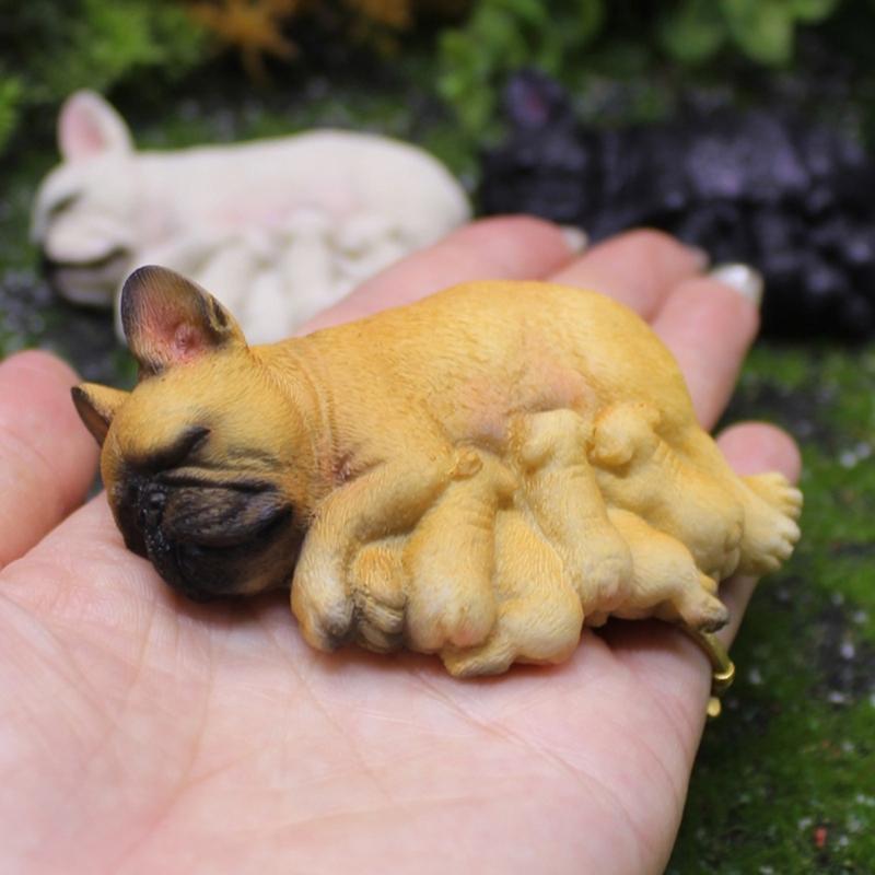 Nurturing Dog Miniature Nursing Mom French Dog and Baby Puppies Resins Figurine for Home Tabletop Shelf Display Ornament