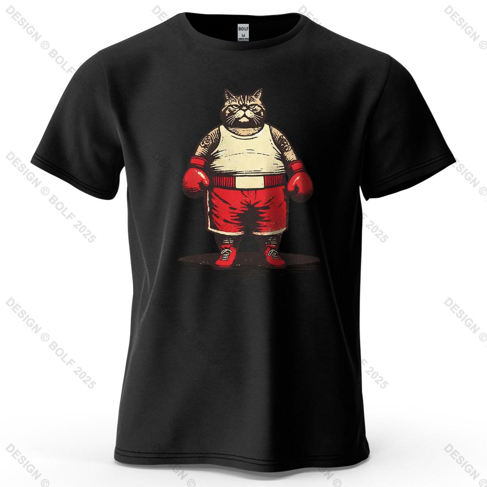 Boxing Cat Cartoon Printed Casual Short Sleeved Summer New Personalized Mens And Womens Soft And Skin Friendly Tshirt