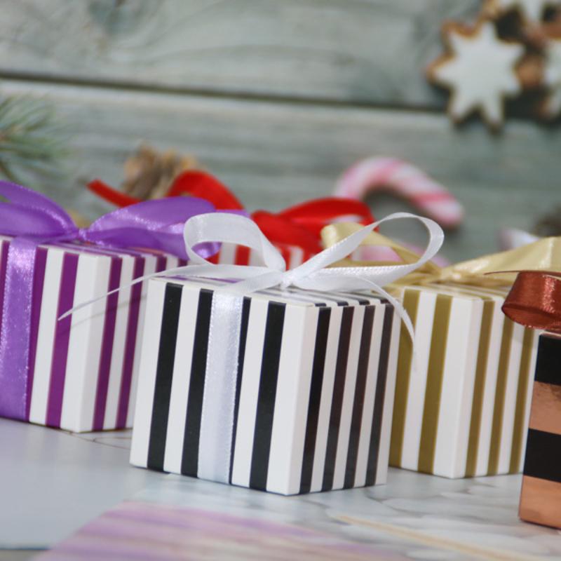 50PCS European New Candy Box Square Happy Candy Box Striped Box, Wedding Birthday Party Sugar Box