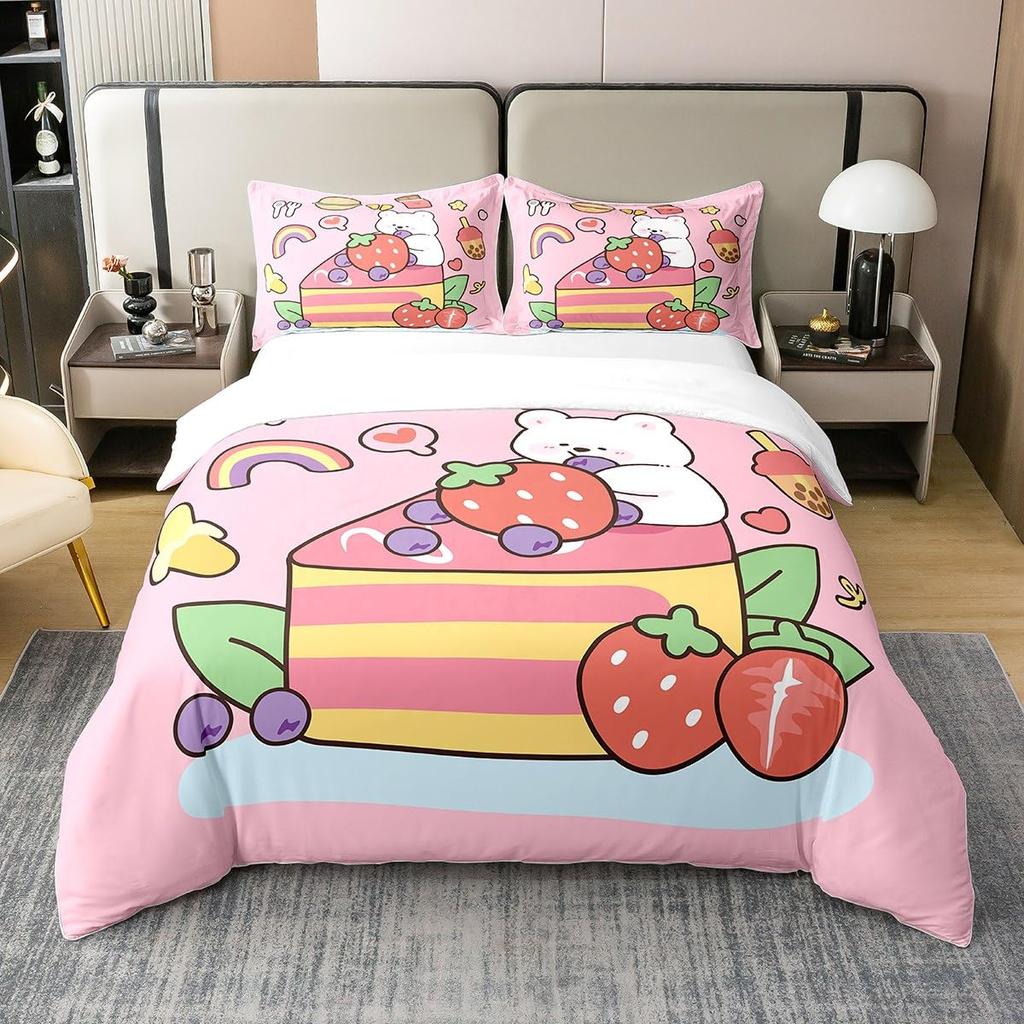 Cake Duvet Covers King Cute Bedding Set For Kids Adults Girls Bedroom Funny Food Duvet Cover Birthday Gifts Cake Bed Cover 3 Pcs