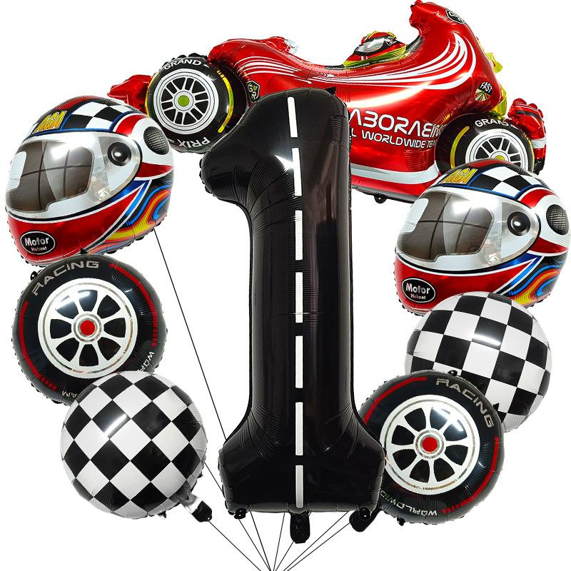 

Racing Tire Aluminum Film Balloon Set Children S Racing Theme Birthday Party Decorative Balloon Photo Props Racing suit number 1