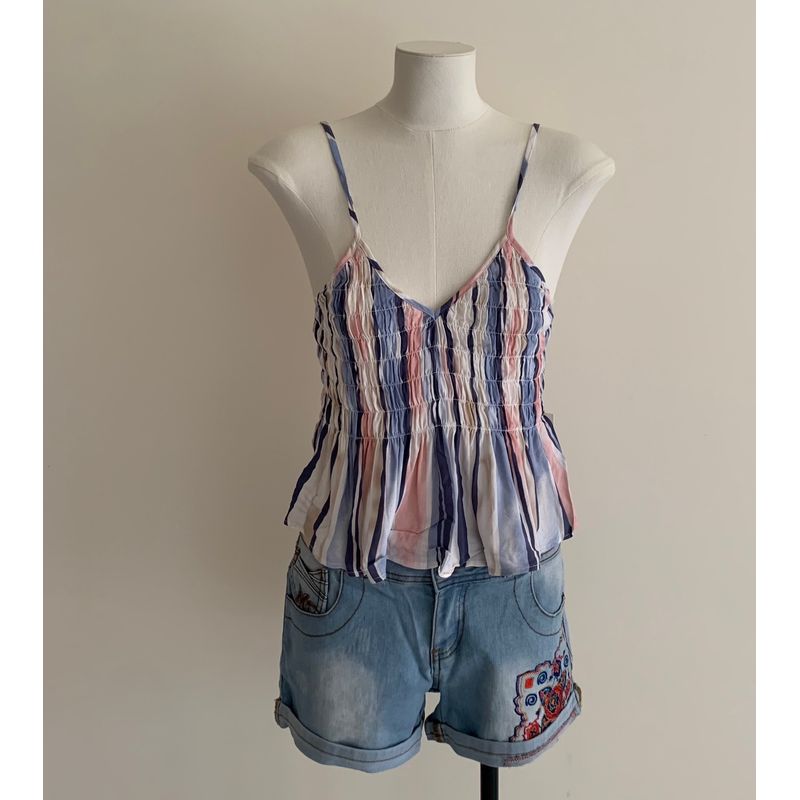 

Export USA Rayon Sea Salt Stripes Pleated Suspender Vest No. 2 color M