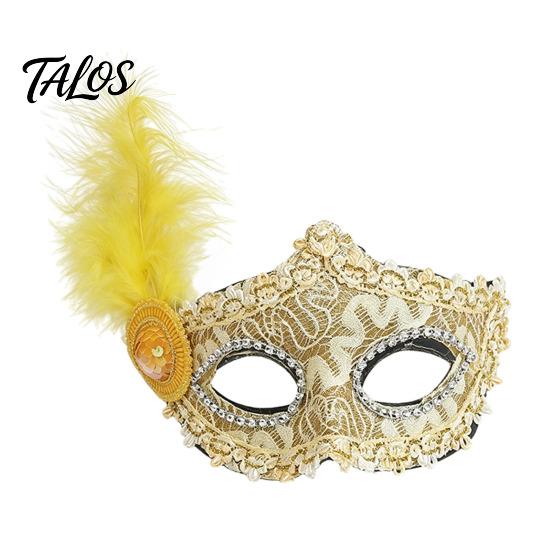 Photogenic Masquerade Mask Halloween Princess Half Face Mask, Venetian Party Elegant with Lace Feather Rhinestones, Adjustable Ribbon Women Accessory