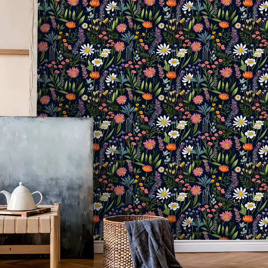 Thickened Wallpaper Self-Adhesive High-End Wall Decoration Flower Green Plant Wall Sticker Room Decoration