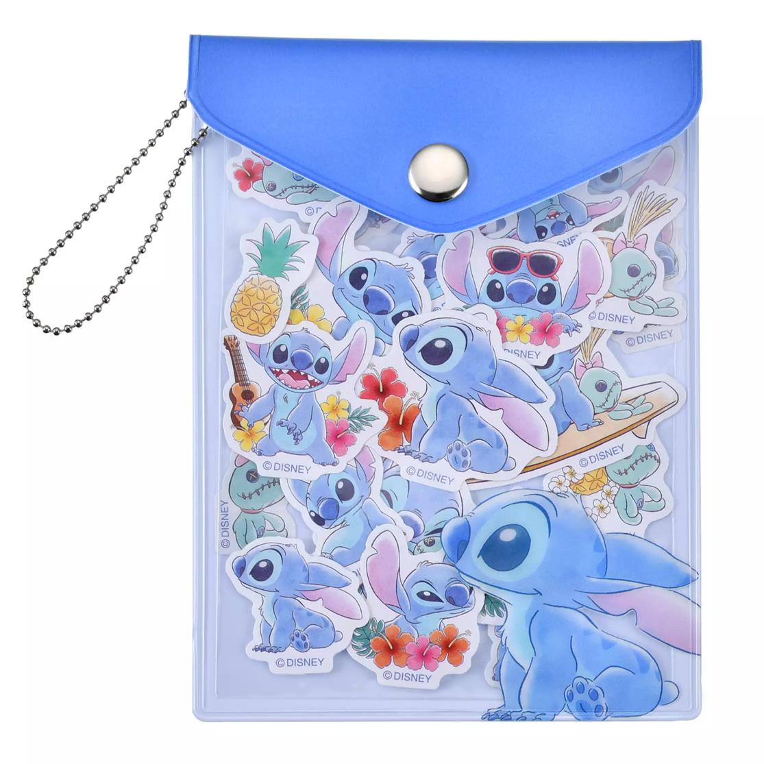 

Disney Stitch and Scrump Sticker Flakes in Case with Chain Japan NEW