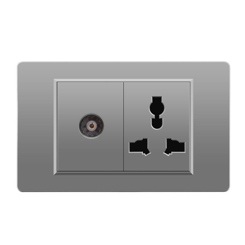 118 Type Switch Six-Hole Gray Wall Socket with Type-C 20W, Thai Style & PC Panel, Taiwan Socket