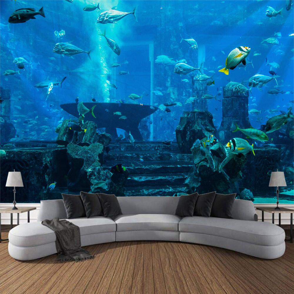 Undersea print tapestry psychedelic room decoration wall hanging ocean coral dolphin home wall decoration cartoon mural