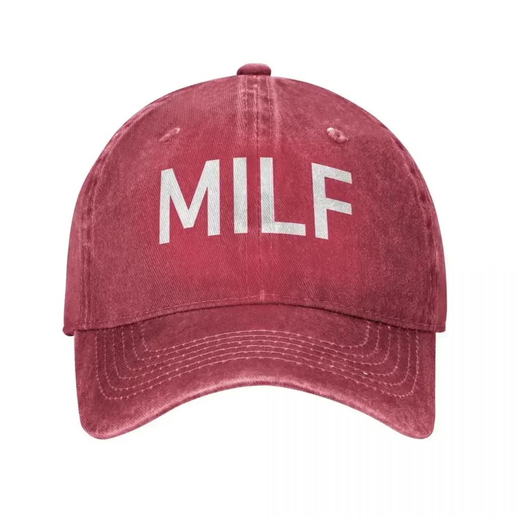 Vintage MILF Jokes Baseball Cap Unisex WomenDistressed Washed Snapback Outdoor Workouts Unstructured Soft S Hat