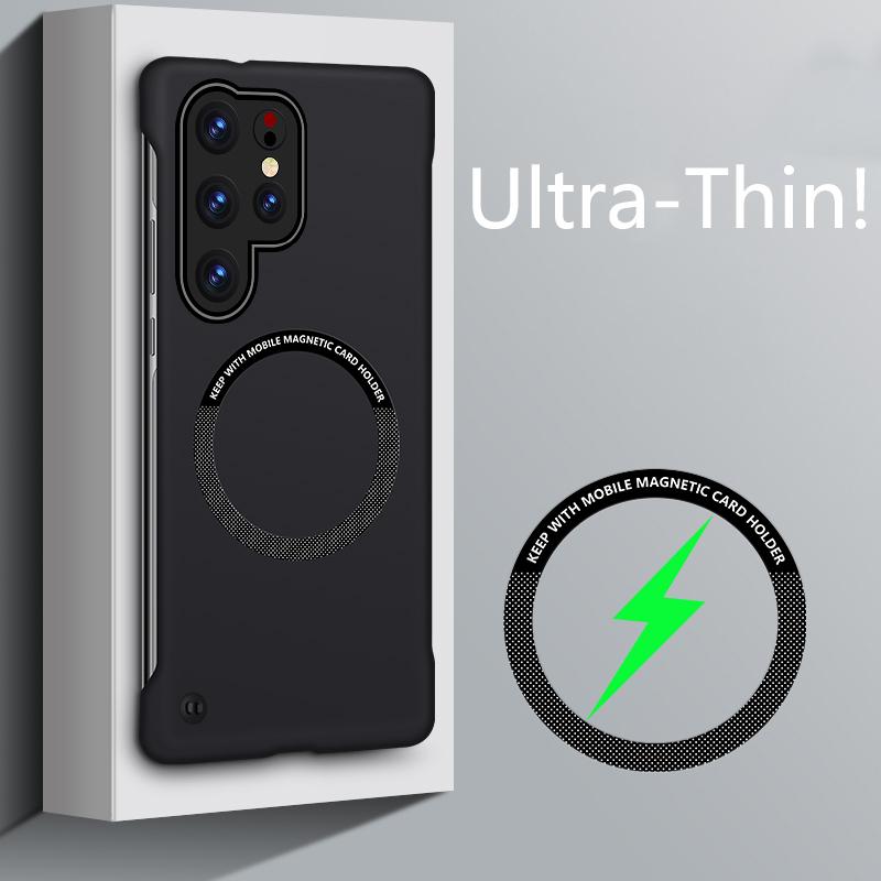 Bezrámový magnetický kryt pro Magsafe bezdrátové nabíjení pro Samsung S24 S23 S22 S21 S20 Plus Ultra FE S10 S9 Nárazuvzdorný PC kryt