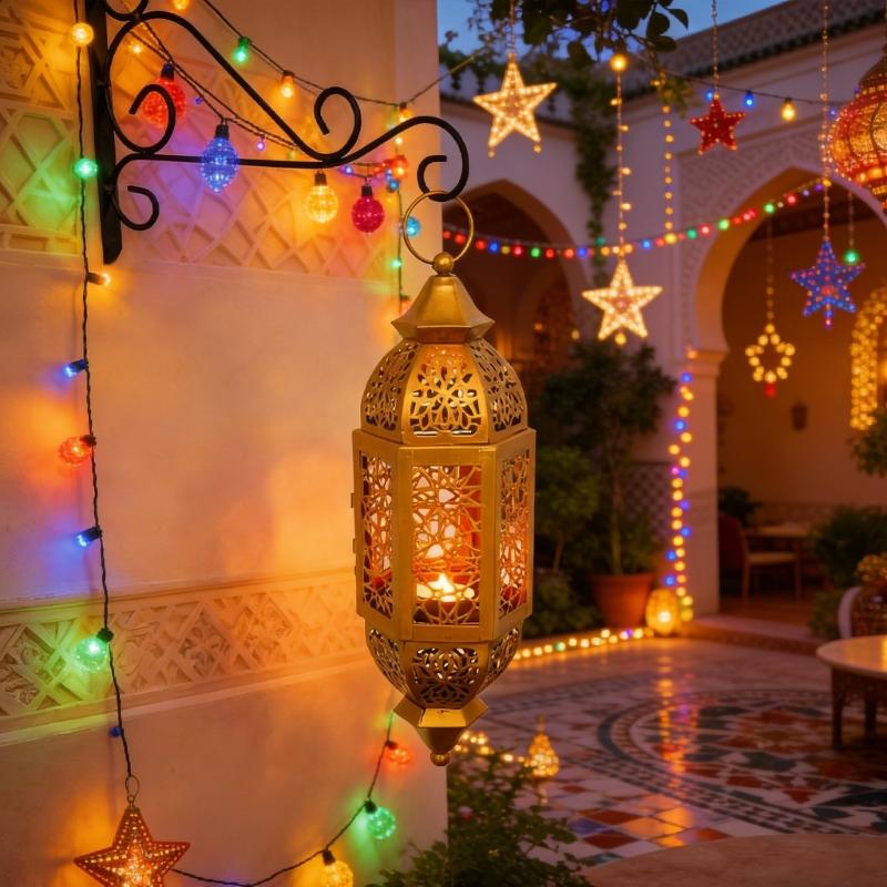 Portacandele in Ferro Battuto Marocchini Lanterna con Design Traforato da Appendere Decorazioni Regalo per Eid Ramadans