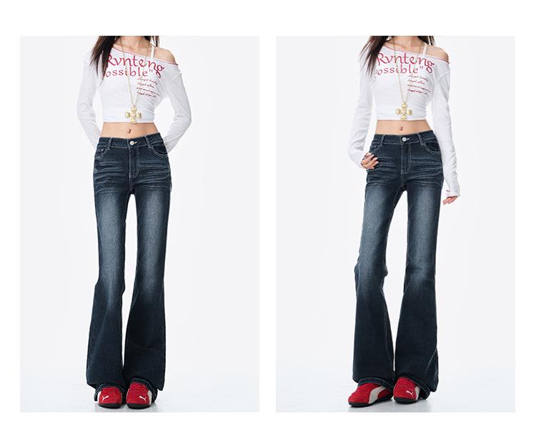 Blue-Gray Low-Waisted Slim Fit Flared Jeans for Women - Autumn Design