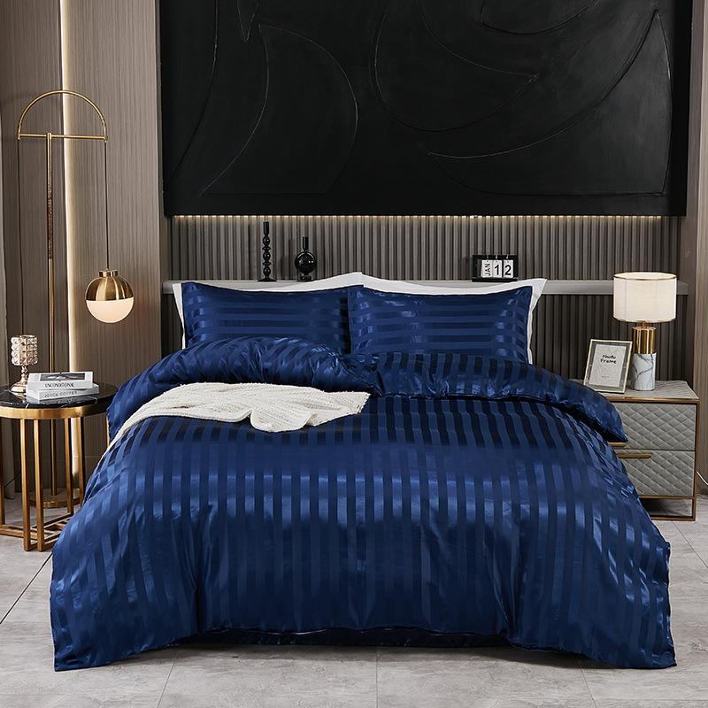 Satin Faux Silk Striped Duvet Cover Set High-Quality Solid Smooth Summer Cooling Comforter Sets Adult Soft Bedclothes for Home