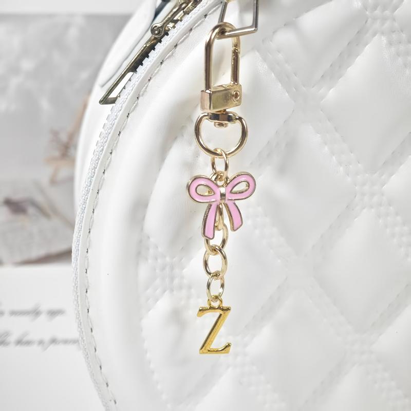 

Exquisite Pink Bow Letter Keychain A To Z Initials Tassel Pendant Car Keyring Backpack Hanging Decoration Couple Jewelry Gifts Z