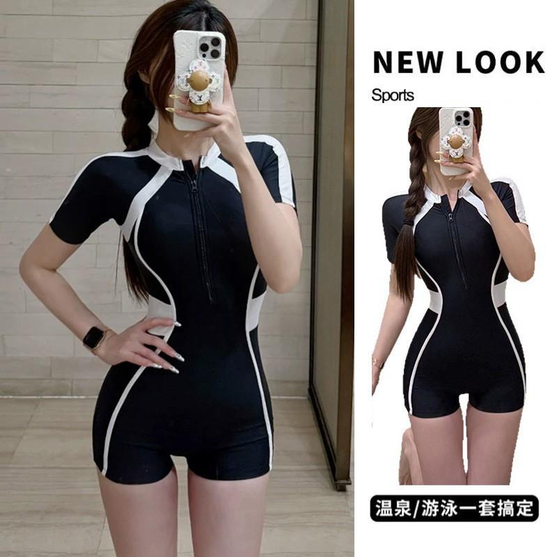 Women's Swimsuit One-piece Polyester Sports Casual Conservative Student Boxer Korean Slim Slimming